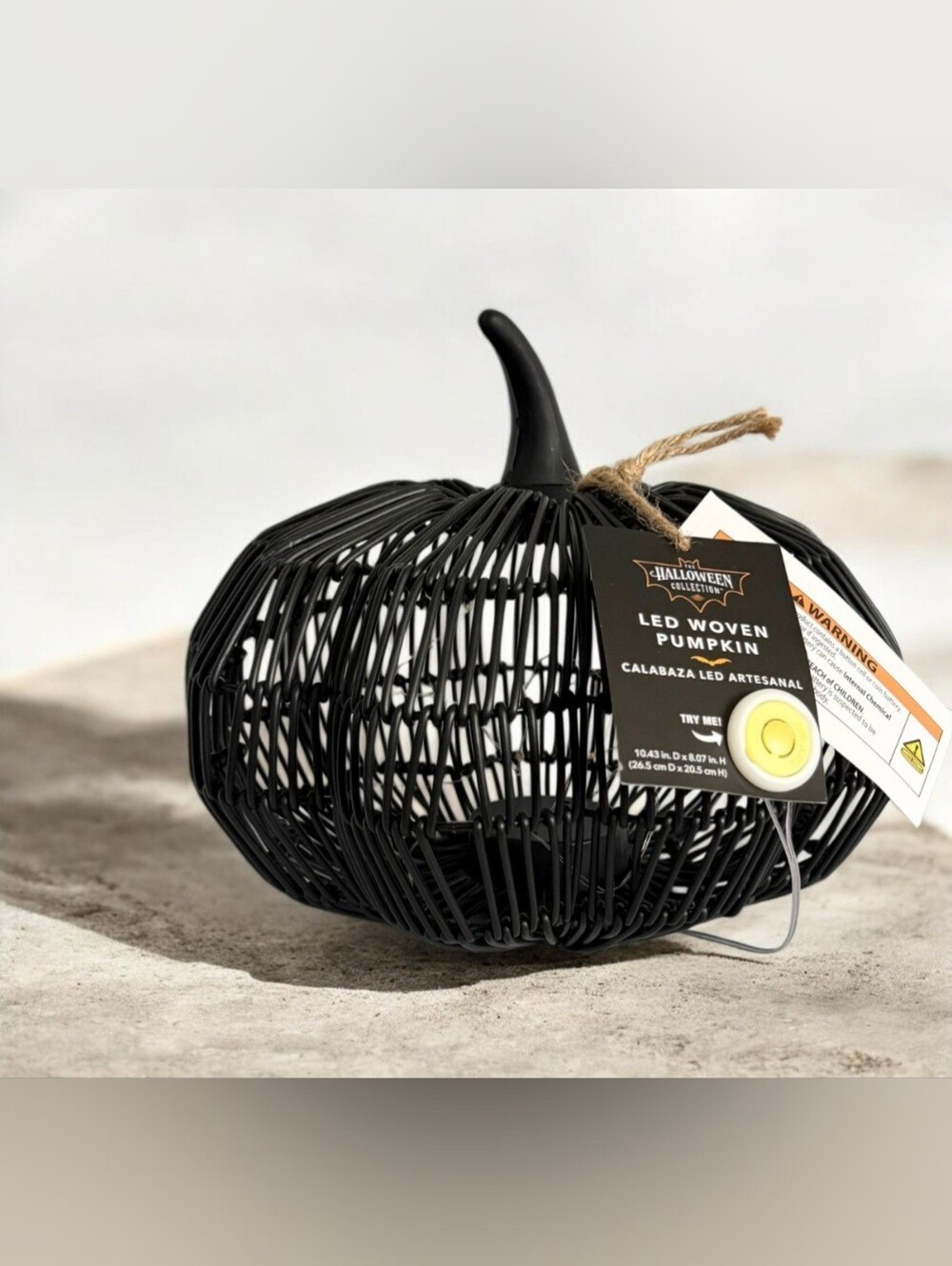 Black Woven Rattan Pumpkin with LED Lights with Timer